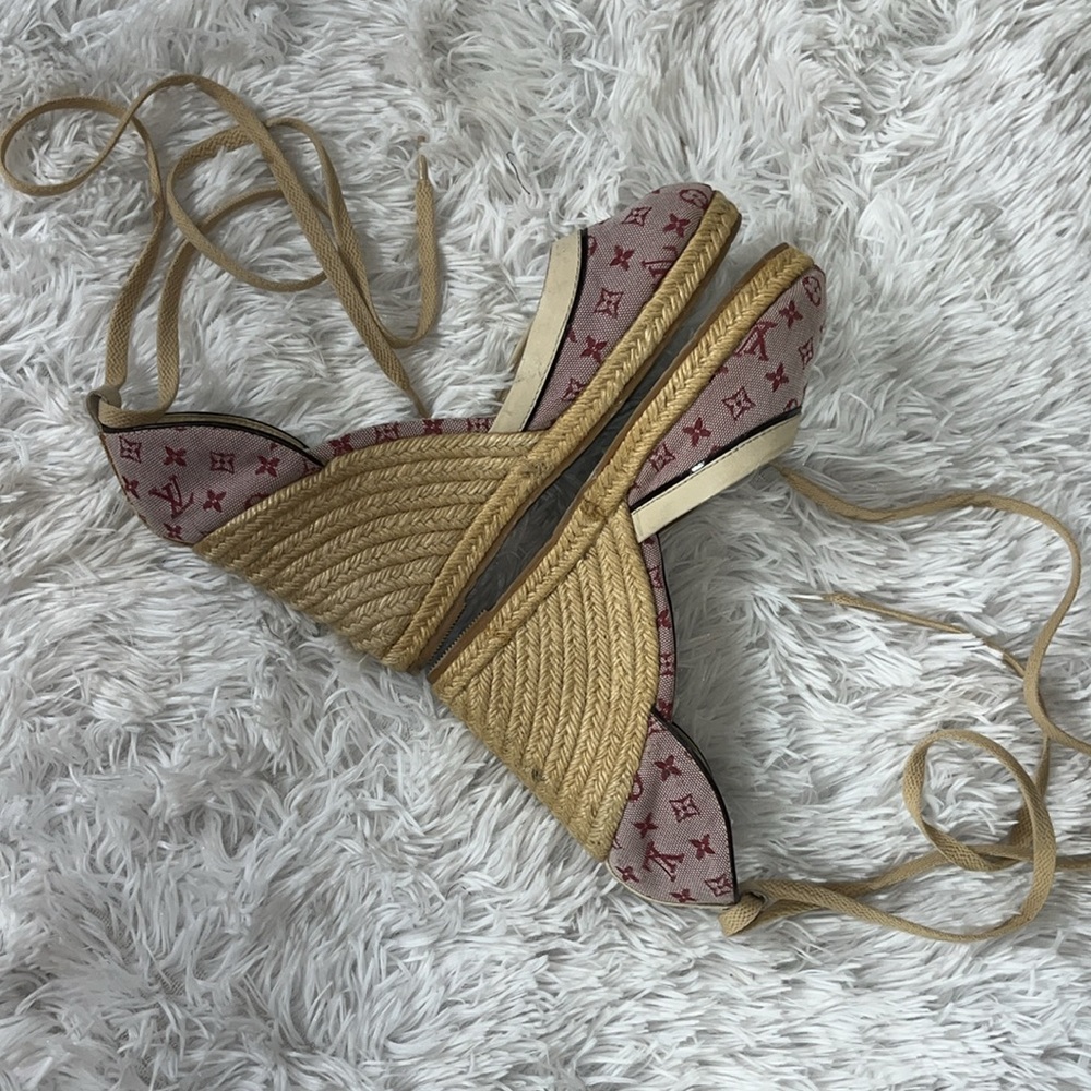Louis Vuitton Tan and Red Wedge Shoes - Picture 6 of 13